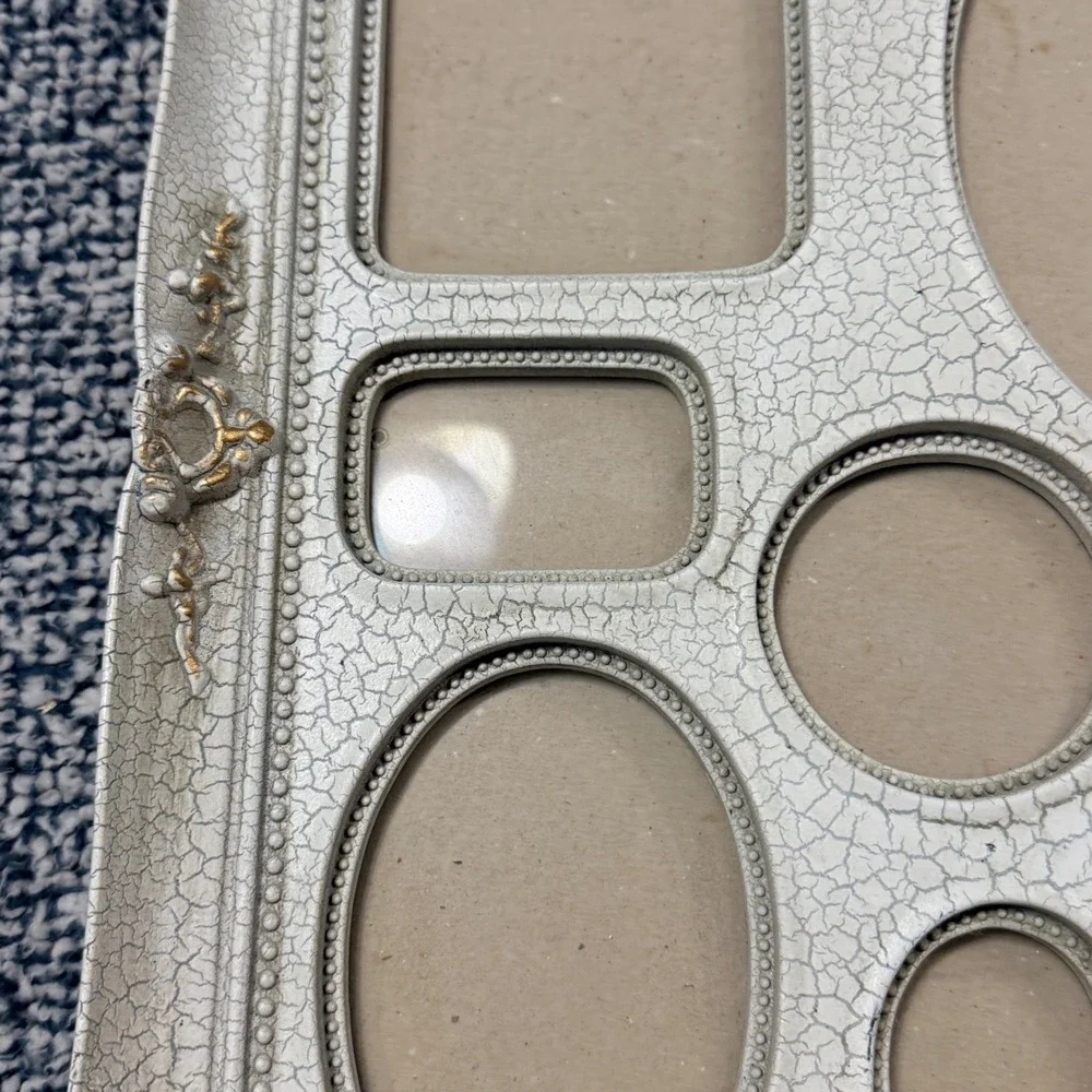 Melannco White Crackle Gold Scroll 7 Opening Collage Picture Frame Tabletop
